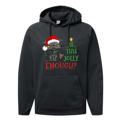 Is This Jolly Enough Cat Christmas Lights Bored Cat Funny Performance Fleece Hoodie