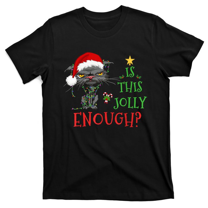 Is This Jolly Enough Cat Christmas Lights Bored Cat Funny T-Shirt