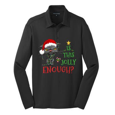 Is This Jolly Enough Cat Christmas Lights Bored Cat Funny Silk Touch Performance Long Sleeve Polo