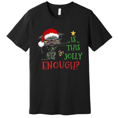 Is This Jolly Enough Cat Christmas Lights Bored Cat Funny Premium T-Shirt