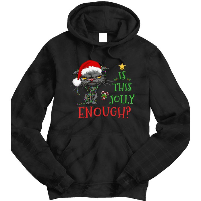 Is This Jolly Enough Cat Christmas Lights Bored Cat Funny Tie Dye Hoodie