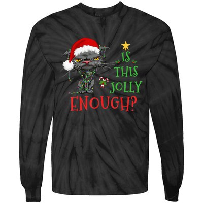 Is This Jolly Enough Cat Christmas Lights Bored Cat Funny Tie-Dye Long Sleeve Shirt