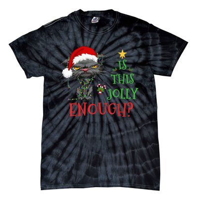 Is This Jolly Enough Cat Christmas Lights Bored Cat Funny Tie-Dye T-Shirt