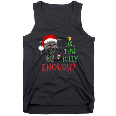 Is This Jolly Enough Cat Christmas Lights Bored Cat Funny Tank Top