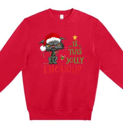 Is This Jolly Enough Cat Christmas Lights Bored Cat Funny Premium Crewneck Sweatshirt