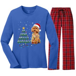 Is This Jolly Enough Santa Poodle Light Christmas Gift Women's Long Sleeve Flannel Pajama Set 