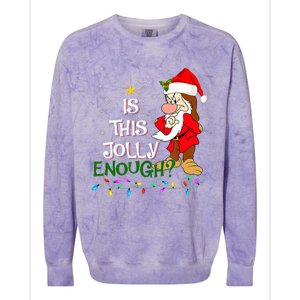 Is This Jolly Enough Grumpy Elf Pajama Christmas Lights Colorblast Crewneck Sweatshirt