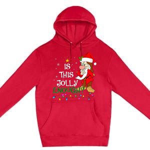 Is This Jolly Enough Grumpy Elf Pajama Christmas Lights Premium Pullover Hoodie