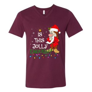 Is This Jolly Enough Grumpy Elf Pajama Christmas Lights V-Neck T-Shirt