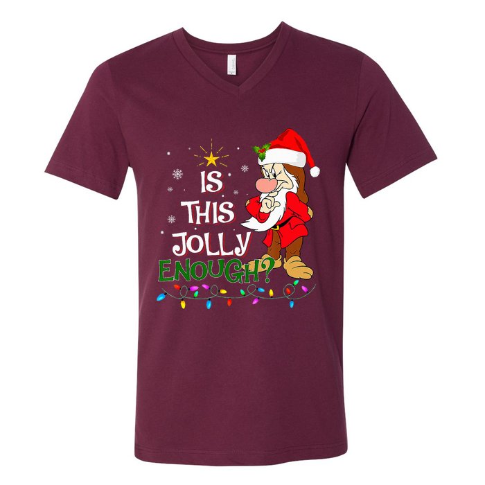 Is This Jolly Enough Grumpy Elf Pajama Christmas Lights V-Neck T-Shirt