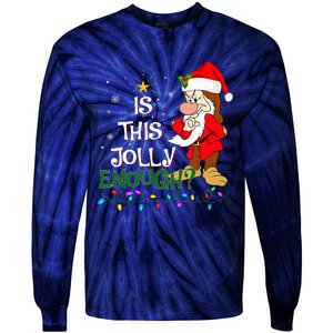 Is This Jolly Enough Grumpy Elf Pajama Christmas Lights Tie-Dye Long Sleeve Shirt