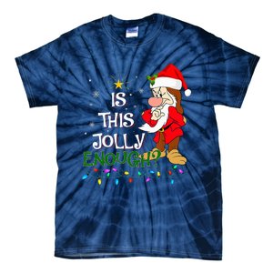 Is This Jolly Enough Grumpy Elf Pajama Christmas Lights Tie-Dye T-Shirt