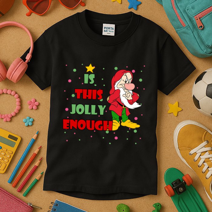 Is This Jolly Enough Funny Dwarf Christmas Kids T-Shirt