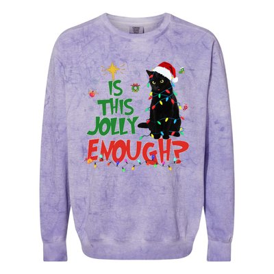 Is This Jolly Enough Black Cat Merry Christmas Tree Lights Colorblast Crewneck Sweatshirt