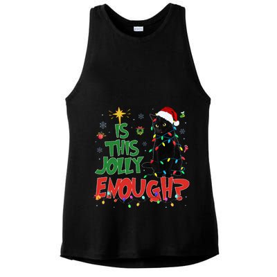 Is This Jolly Enough Black Cat Merry Christmas Tree Lights Ladies PosiCharge Tri-Blend Wicking Tank