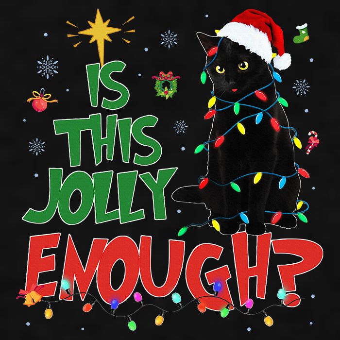 Is This Jolly Enough Black Cat Merry Christmas Tree Lights Ladies PosiCharge Tri-Blend Wicking Tank