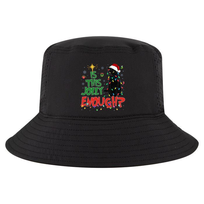 Is This Jolly Enough Black Cat Merry Christmas Tree Lights Cool Comfort Performance Bucket Hat