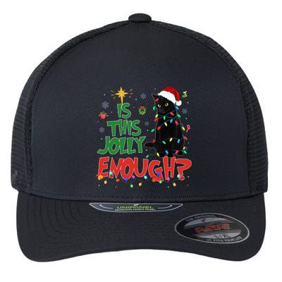 Is This Jolly Enough Black Cat Merry Christmas Tree Lights Flexfit Unipanel Trucker Cap