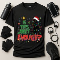 Is This Jolly Enough Black Cat Merry Christmas Tree Lights Performance Shirt