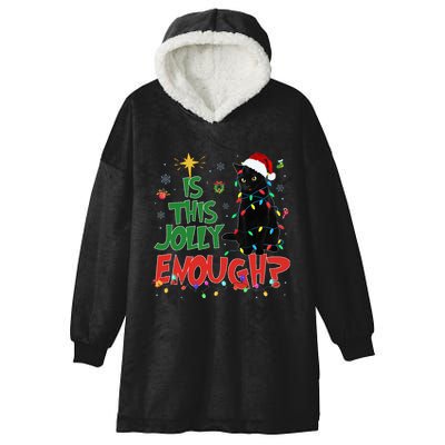 Is This Jolly Enough Black Cat Merry Christmas Tree Lights Hooded Wearable Blanket