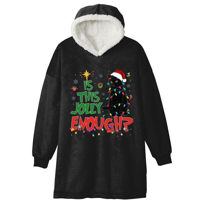 Is This Jolly Enough Black Cat Merry Christmas Tree Lights Hooded Wearable Blanket