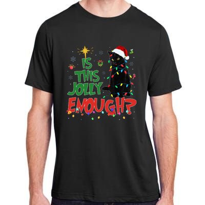 Is This Jolly Enough Black Cat Merry Christmas Tree Lights Adult ChromaSoft Performance T-Shirt