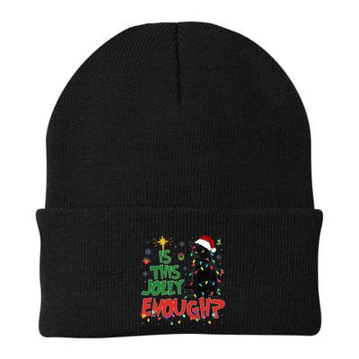 Is This Jolly Enough Black Cat Merry Christmas Tree Lights Beanie