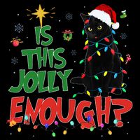 Is This Jolly Enough Black Cat Merry Christmas Tree Lights Drawstring Bag