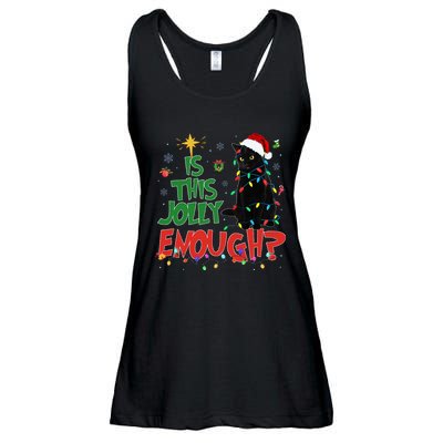 Is This Jolly Enough Black Cat Merry Christmas Tree Lights Ladies Essential Flowy Tank