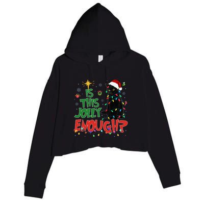 Is This Jolly Enough Black Cat Merry Christmas Tree Lights Crop Fleece Hoodie