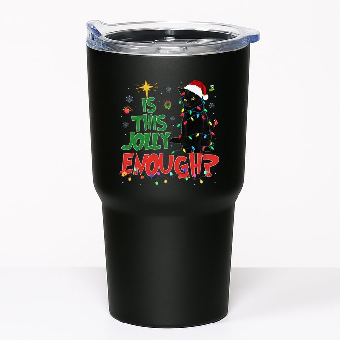Is This Jolly Enough Black Cat Merry Christmas Tree Lights Tumbler