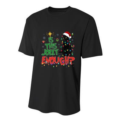 Is This Jolly Enough Black Cat Merry Christmas Tree Lights Youth Performance Sprint T-Shirt