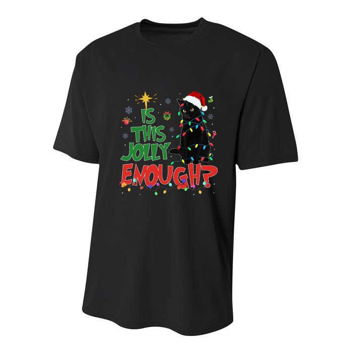 Is This Jolly Enough Black Cat Merry Christmas Tree Lights Youth Performance Sprint T-Shirt