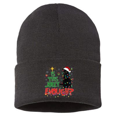 Is This Jolly Enough Black Cat Merry Christmas Tree Lights Sustainable Knit Beanie