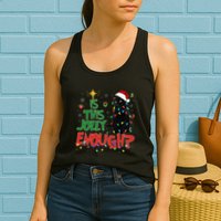 Is This Jolly Enough Black Cat Merry Christmas Tree Lights Womens Tank Top