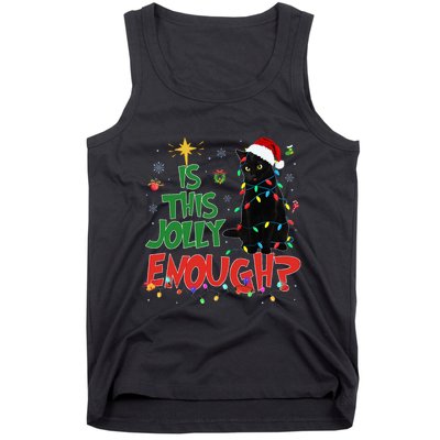 Is This Jolly Enough Black Cat Merry Christmas Tree Lights Tank Top