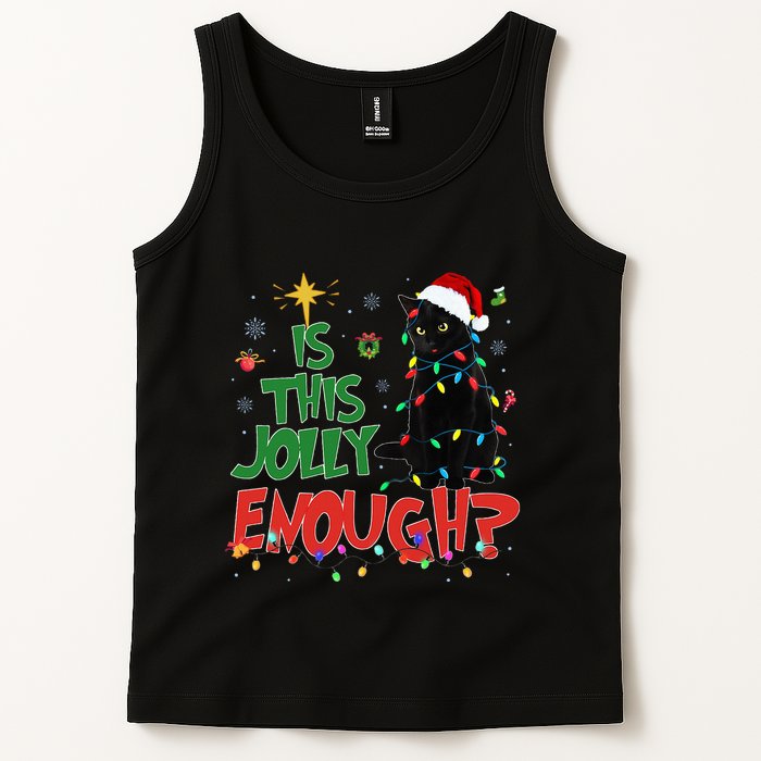 Is This Jolly Enough Black Cat Merry Christmas Tree Lights Tank Top