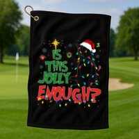 Is This Jolly Enough Black Cat Merry Christmas Tree Lights Golf Towel