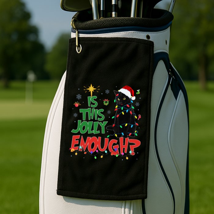 Is This Jolly Enough Black Cat Merry Christmas Tree Lights Golf Towel