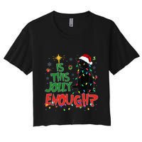 Is This Jolly Enough Black Cat Merry Christmas Tree Lights Crop Top