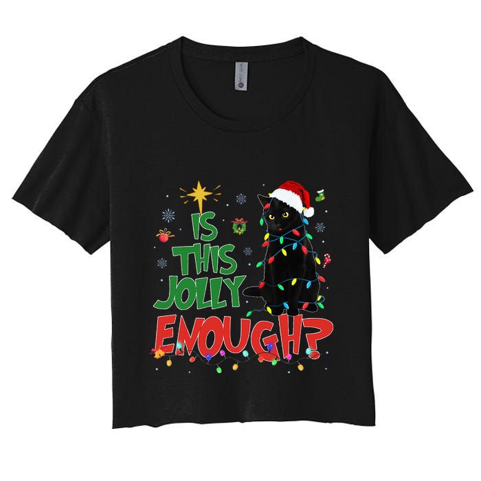 Is This Jolly Enough Black Cat Merry Christmas Tree Lights Crop Top