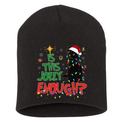 Is This Jolly Enough Black Cat Merry Christmas Tree Lights Short Acrylic Beanie