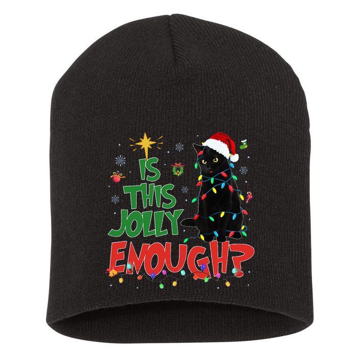 Is This Jolly Enough Black Cat Merry Christmas Tree Lights Short Acrylic Beanie