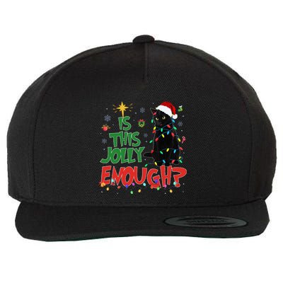 Is This Jolly Enough Black Cat Merry Christmas Tree Lights Wool Snapback Cap