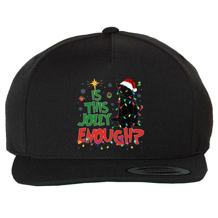 Is This Jolly Enough Black Cat Merry Christmas Tree Lights Wool Snapback Cap