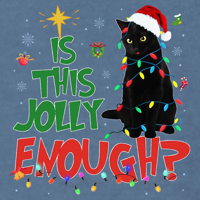 Is This Jolly Enough Black Cat Merry Christmas Tree Lights Garment-Dyed Sweatshirt
