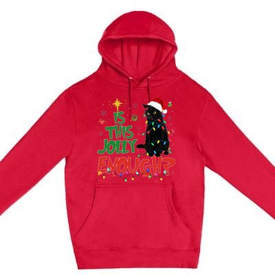 Is This Jolly Enough Black Cat Merry Christmas Tree Lights Premium Pullover Hoodie