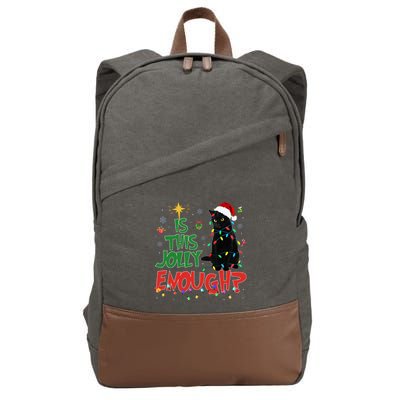 Is This Jolly Enough Black Cat Merry Christmas Tree Lights Cotton Canvas Backpack