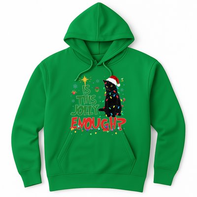 Is This Jolly Enough Black Cat Merry Christmas Tree Lights Hoodie