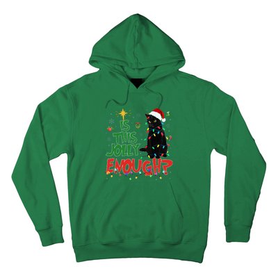 Is This Jolly Enough Black Cat Merry Christmas Tree Lights Hoodie